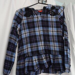 Joe fresh girls/womens plaid top ruffle hem with lace